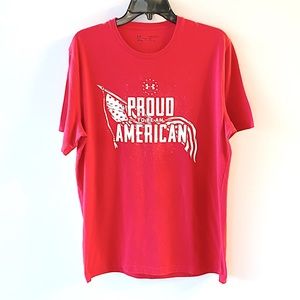 UNDER ARMOUR Medium Proud To Be An American Flag T-Shirt Short Sleeve Cotton Red